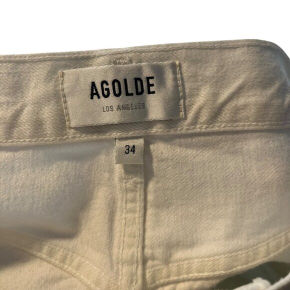 Agolde Women's 34 90s Mid Rise Straight In Fortune Cookie Cream White Button Fly - Picture 8 of 13